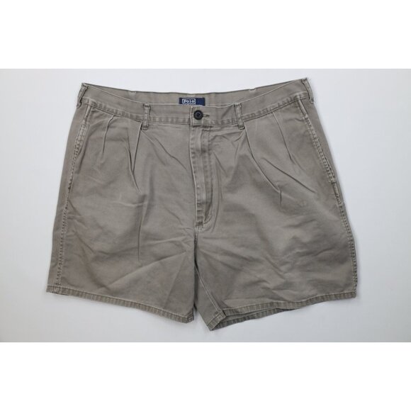 Vtg 90s Ralph Lauren Mens 38 Spell Out Above Knee Chino Shorts Gray Cotton USA